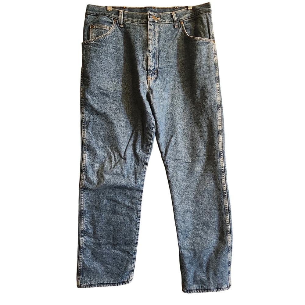 Wrangler Rugged Wear Jeans Mens 38x32 Blue Excellent Fleece Lined Workwear Denim